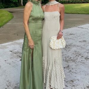 Noelle Gown - Sleeveless Sage Green Satin Wedding Guest Dress
